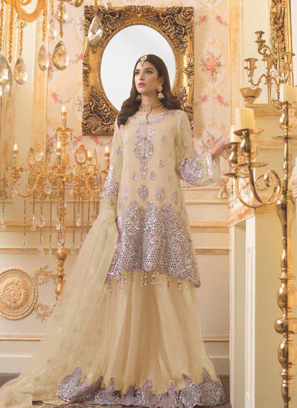 Dial N Fashion Cream  Designer Party Wear Pakistani Style Mono Net Suit