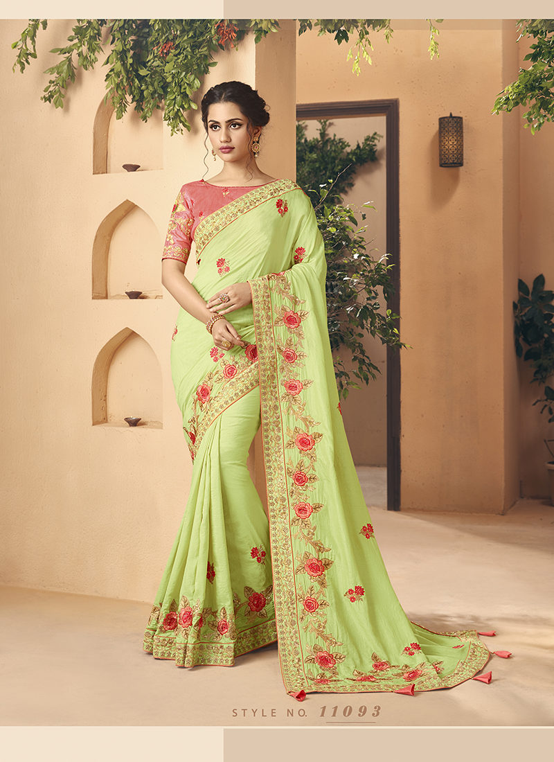 Kessi Aabhusan Designer Green Wedding Wear Silk Saree