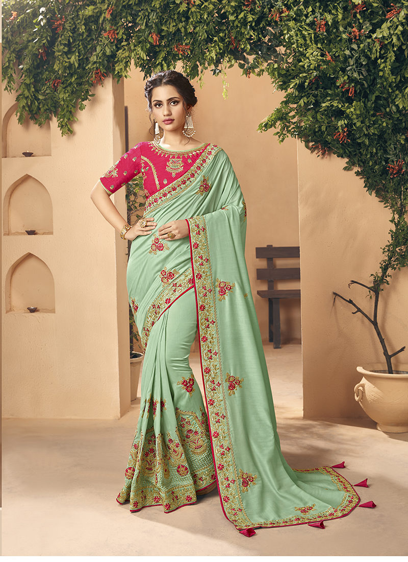 Kessi Aabhusan Designer Sea Green Wedding Wear Silk Saree