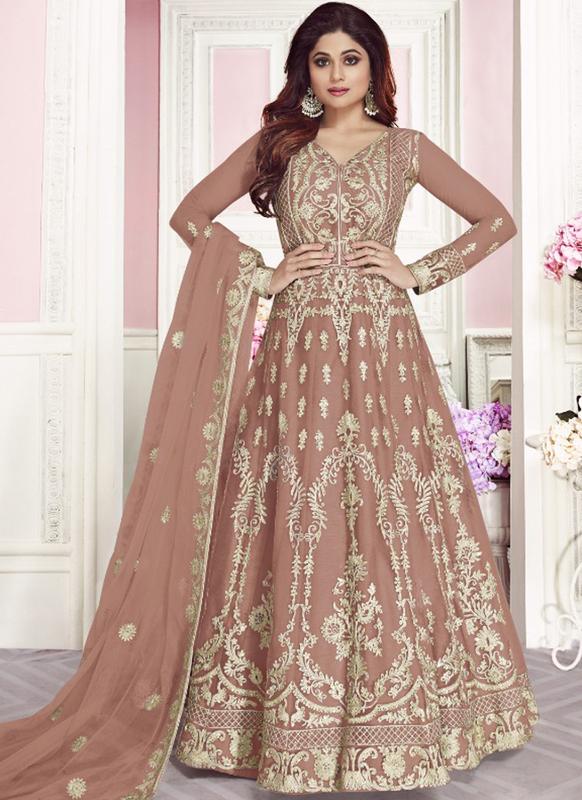 SareeBuzz Designer Partywear Rosy Brown Silk Salwar Suit