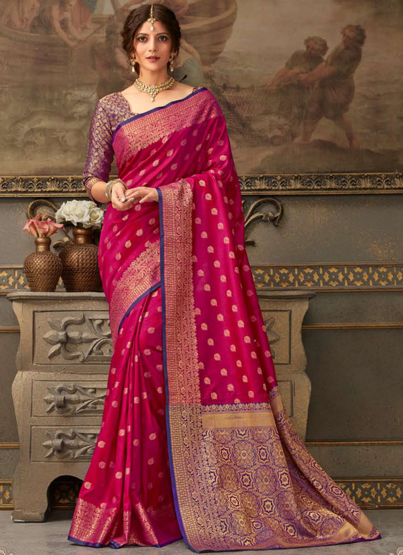 Dial N Fashion Dark Pink Handloom Silk Zari Weaving Traditional Saree