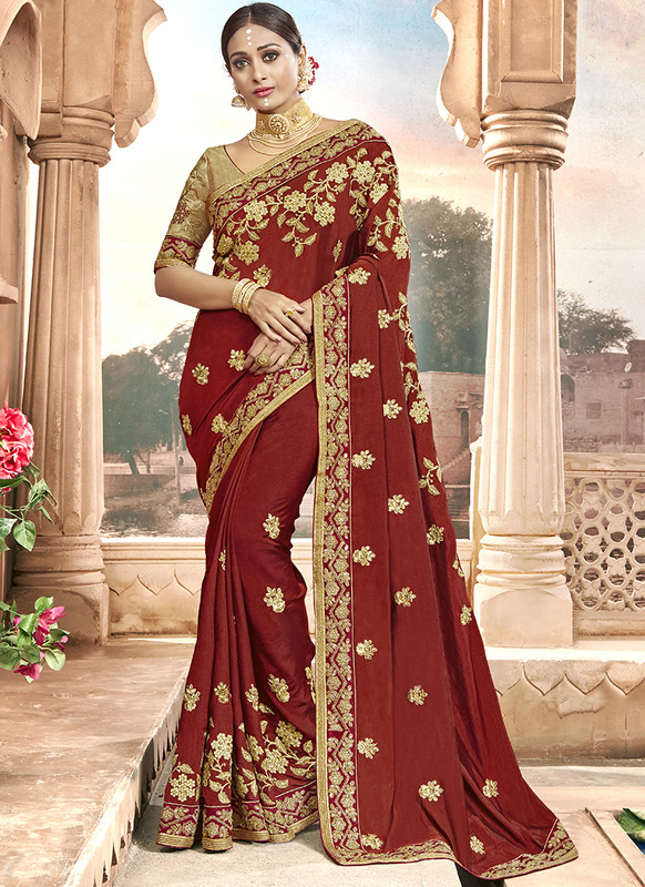 Smeshing Red Party Wear Saree