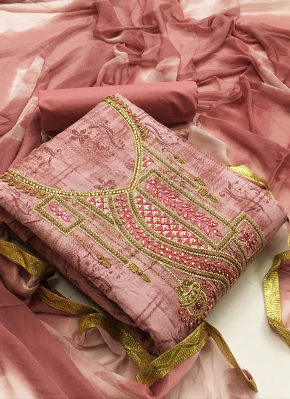 Dial N Fashion Kesari Charming Pink Cotton Embroidered Work Designer Salwar Kameez