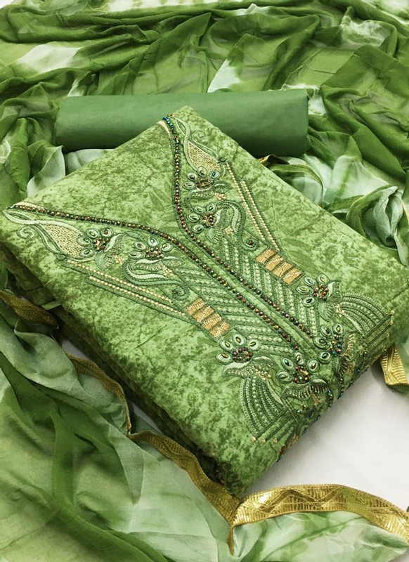 Dial N Fashion Kesari Wonderful Green Cotton Embroidered Work Designer Salwar Kameez