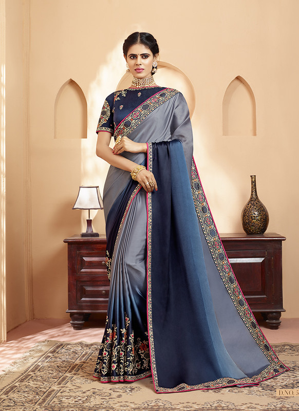 Kessi Elegant Multi Colour Embroidered Silk Saree