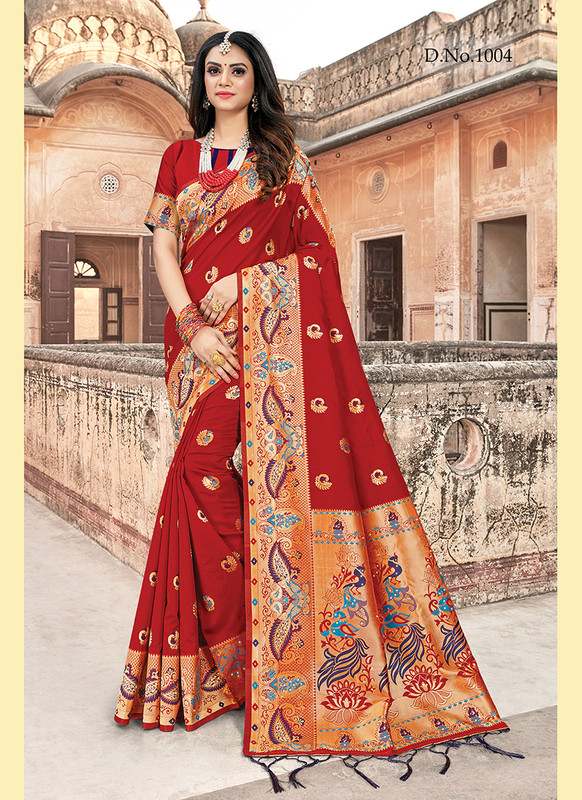 Sangam Print Red Deepmala Silk Saree