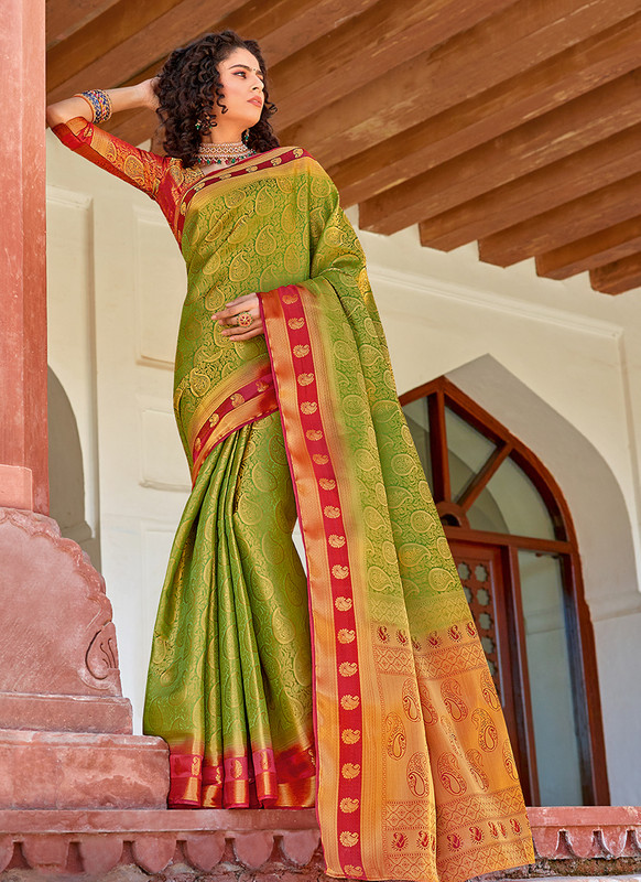 Sangam Maheshwari Designer Green Color Silk Saree