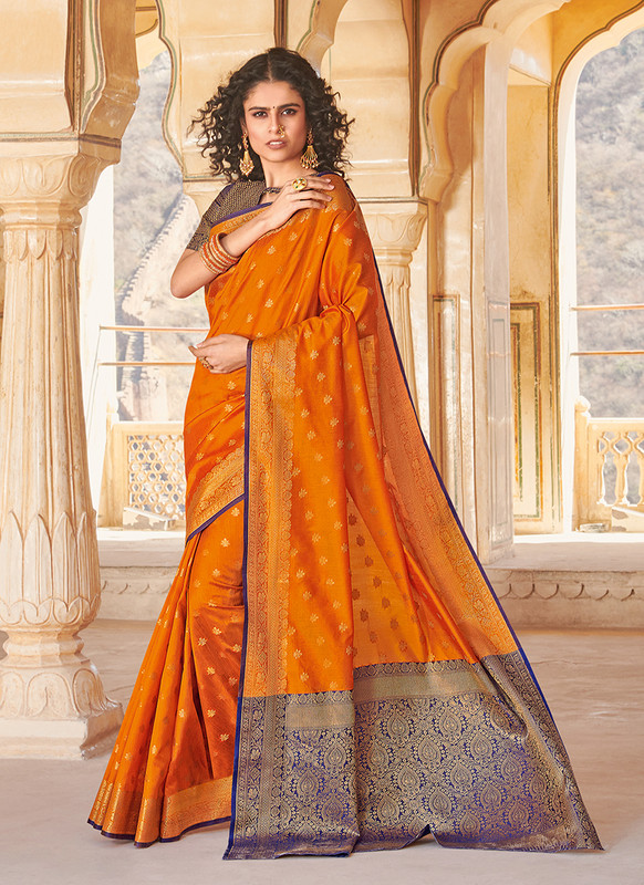 Sangam Morepankh Orange Handloom Silk Saree