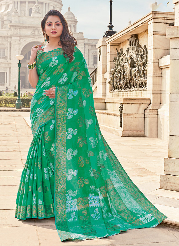 Sangam Pallavi Silk Desinger Cotton Saree Green