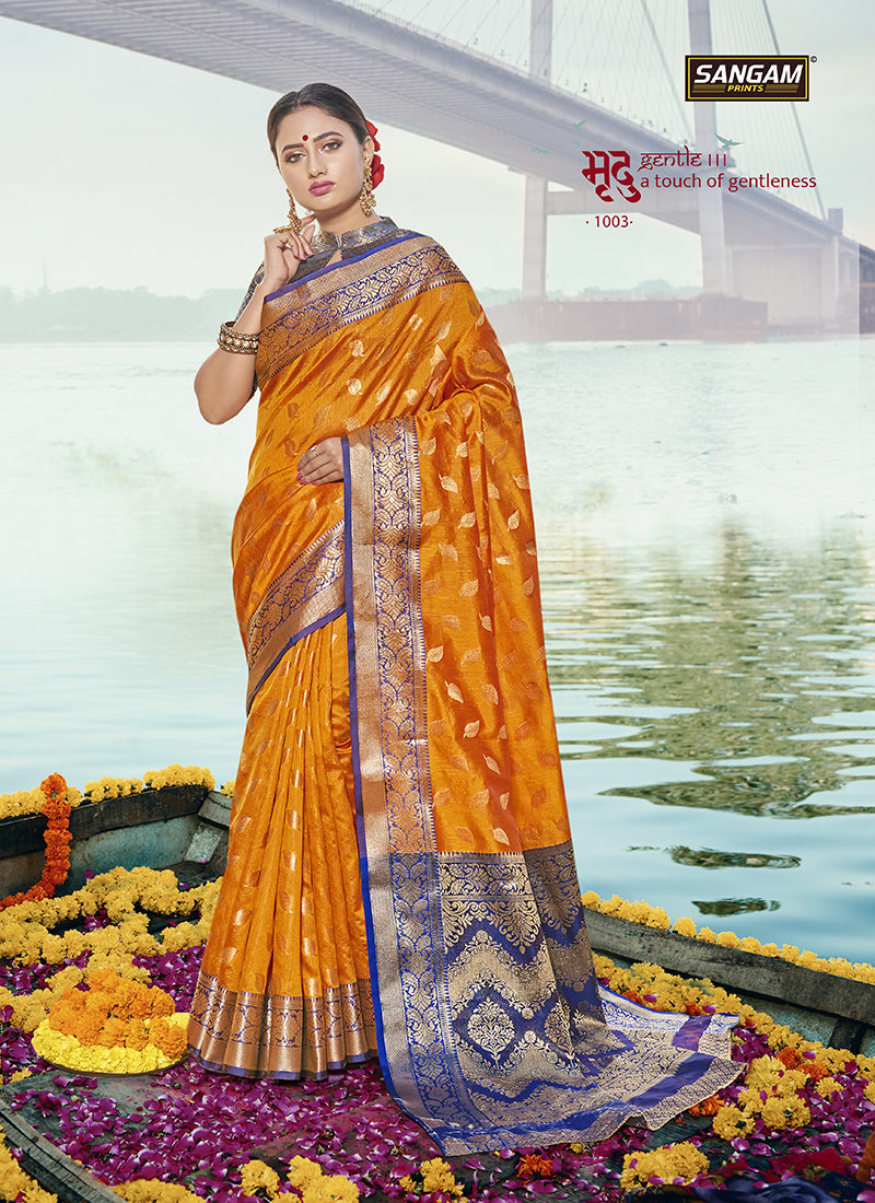 Sangam Satrangi Orange Designer Silk  Saree