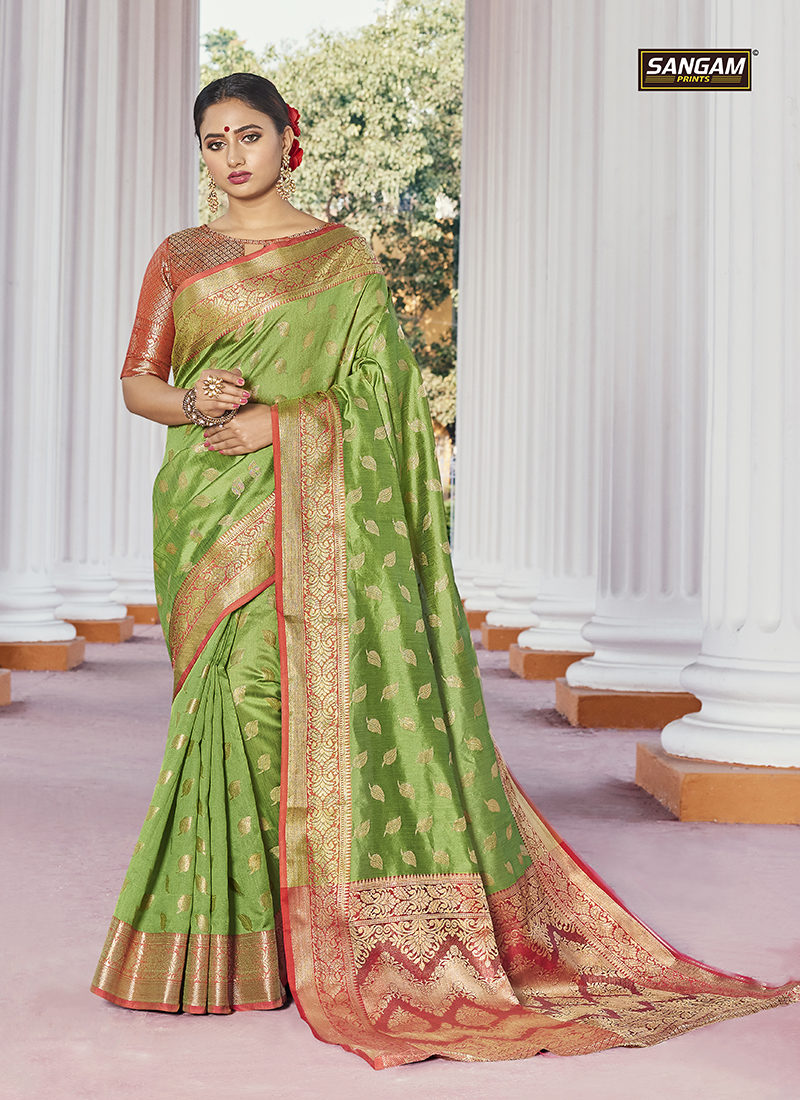 Sangam Satrangi Green Designer Silk  Saree