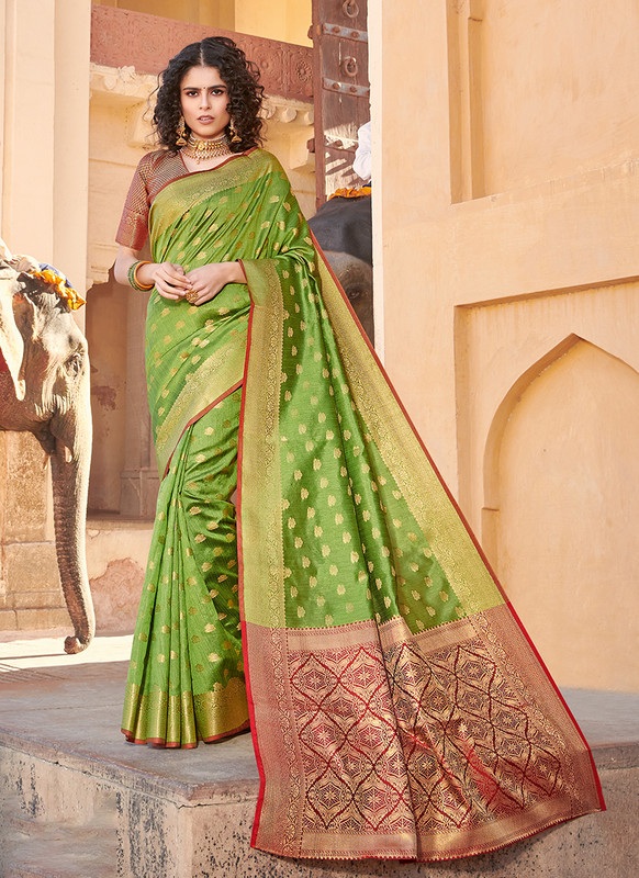 Sangam Shehnai Designer Handloom Silk Green Saree