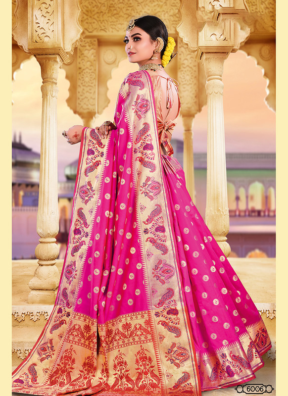 Sangam Print Pink Shaktirupa Silk Saree