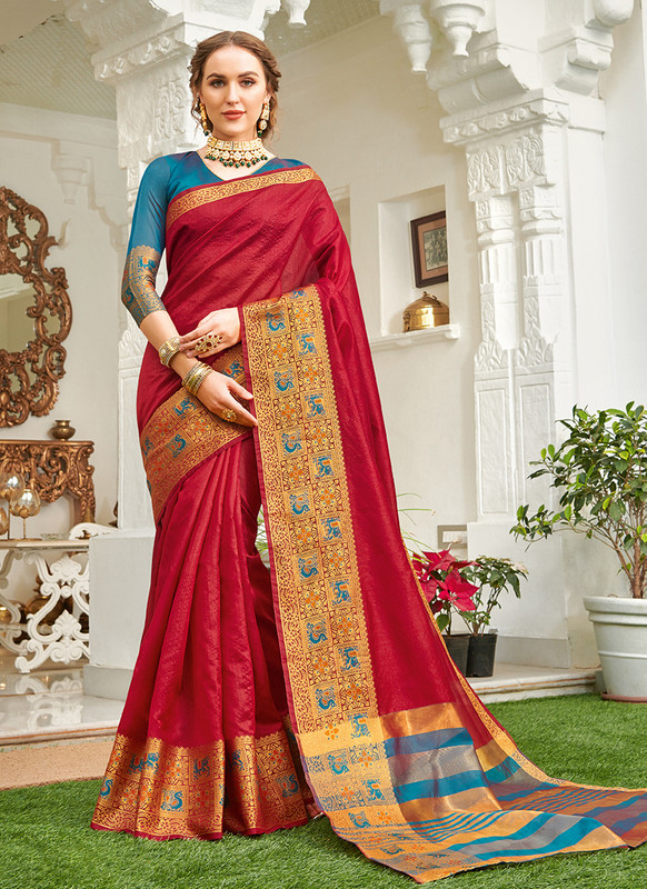 Udaan Sangam Red Color Handloom Silk Saree