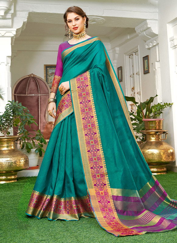 Udaan Sangam Green Color Handloom Silk Saree