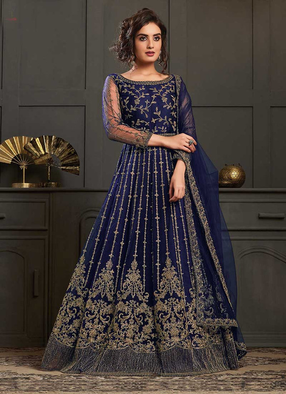 Vipul Elliza Blue Net Designer Floor Length Salwar Suit