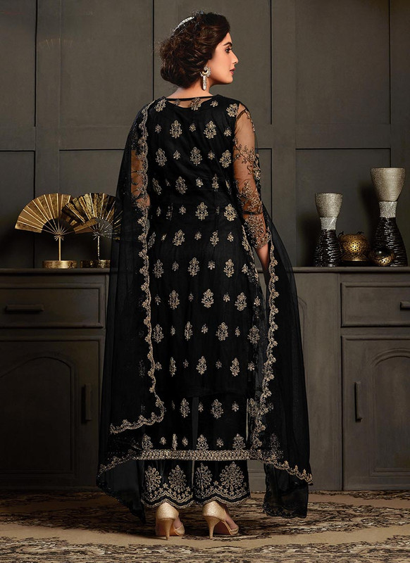 Vipul Elliza Black Net Designer Floor Length Gown