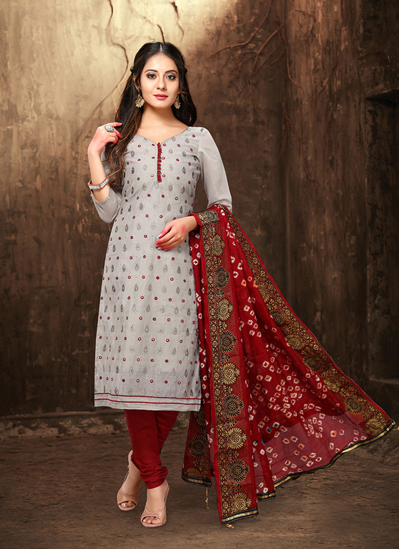Viva Bandhani Chanderi Cotton Grey Color Salwar Suit