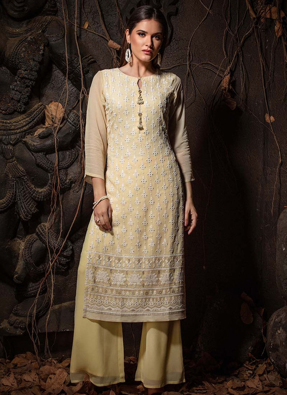 Dial N Fashion Yellow Designer Party Wear Georgette Suit