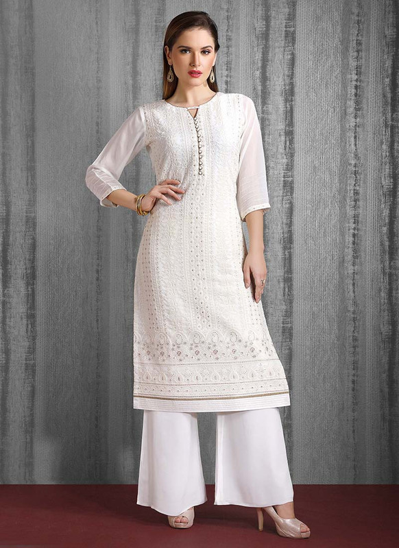 Dial N Fashion White Heavy Designer Party Wear Readymade Suit