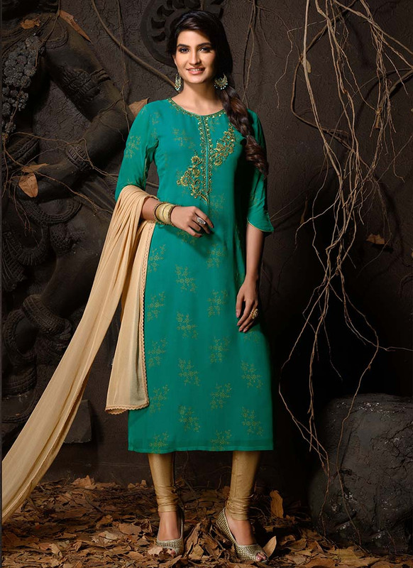 Dial N Fashion Green Heavy Designer Party Wear Readymade Suit