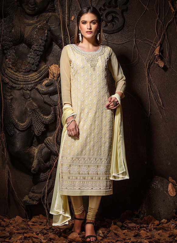 Dial N Fashion Yellow Heavy Designer Party Wear Readymade Suit