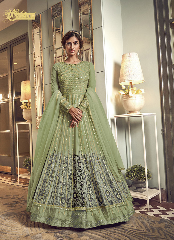Swagat Green Floor Lenth Anarkali Suit For Engagement