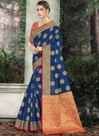 Handloom Silk Saree From Sangam In Blue Color