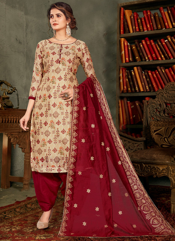 Chanderi Silk Printed Party Wear Salwar Suit