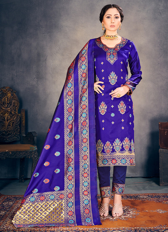 Banarasi Art Silk Blue Salwar Suit