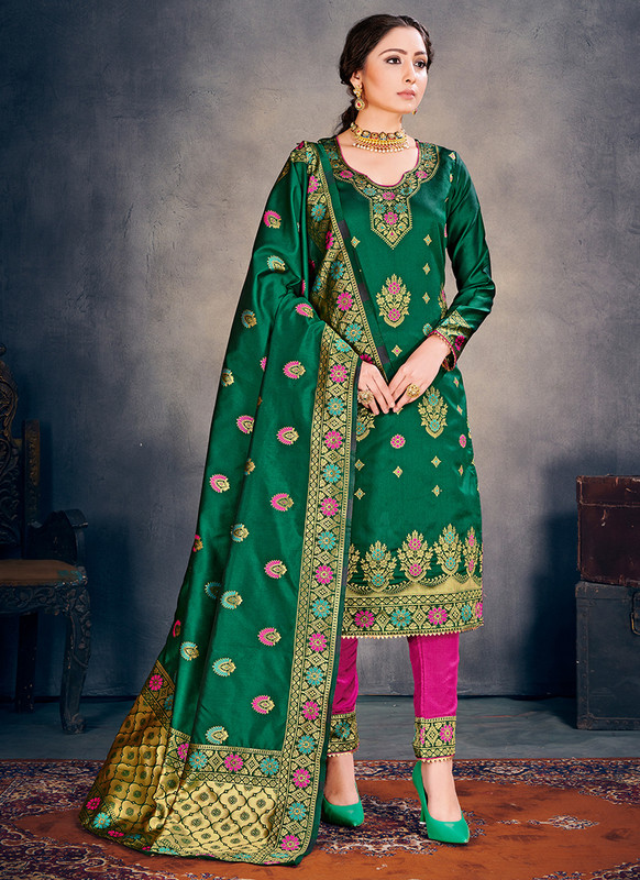 Banarasi Art Silk Green Salwar Suit