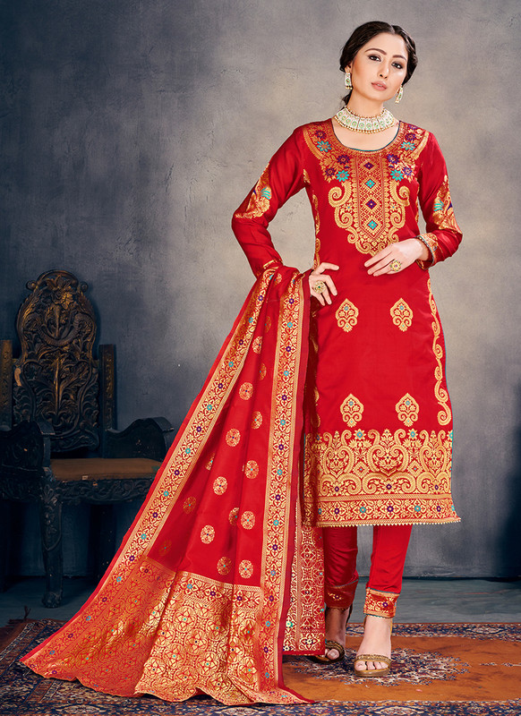 Banarasi Art Silk Red Salwar Suit