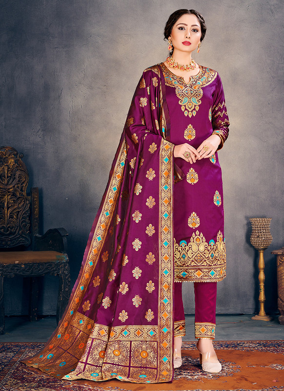 Banarasi Art Silk Purple Salwar Suit