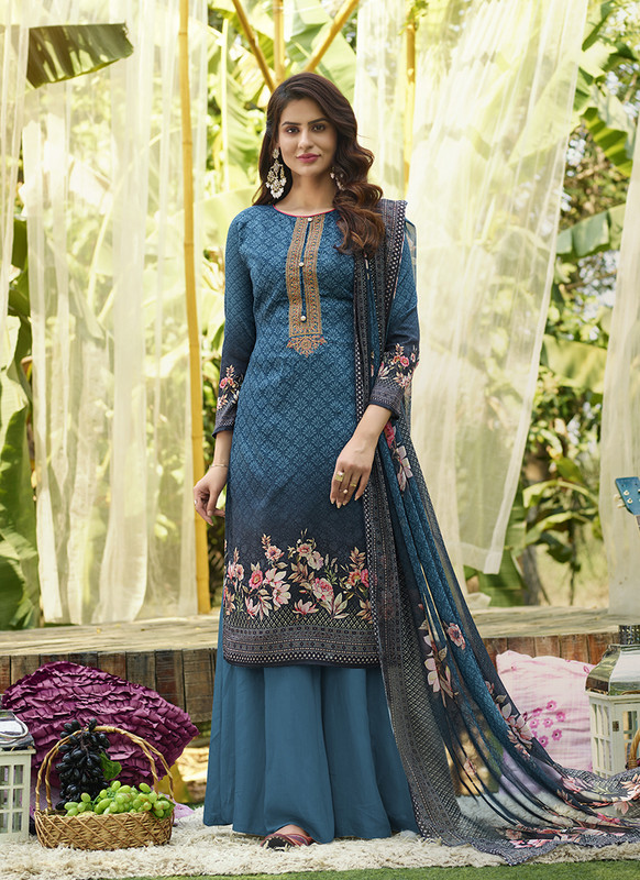 Palazzo Suit Digital Print With Neck Work on Pure Jam Cotton