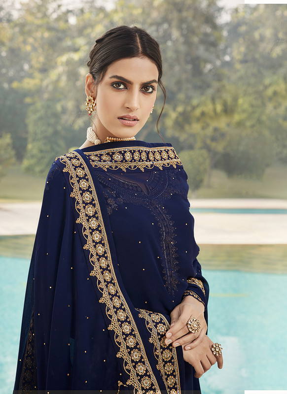 Sareetag Fox Georgette Royal Blue Pakistani Salwar Suit