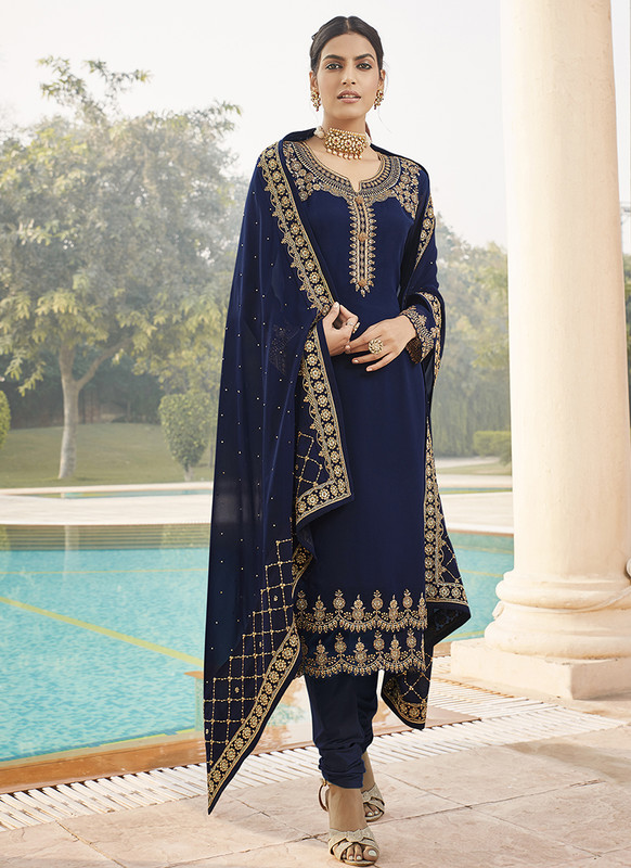 Sareetag Fox Georgette Royal Blue Pakistani Salwar Suit