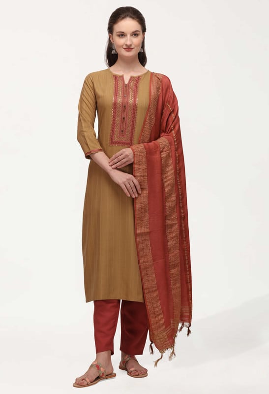 Geet Cotton Blend with Weaving & Embroidery Salwar Suit