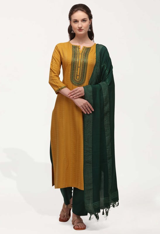 Geet Cotton Blend with Weaving & Embroidery Salwar Suit