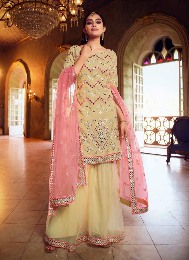 Net Designer Beige Color Pakistani Salwar Suit