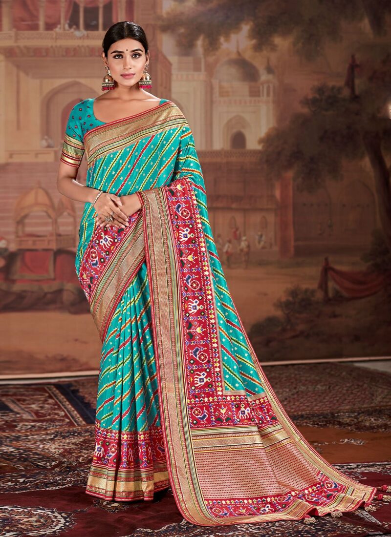Turquoise Color Patola Silk Casual Saree for Casual Wear