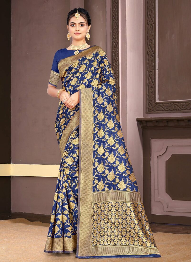 Navy Blue Weaving Banarasi Silk Classic Saree