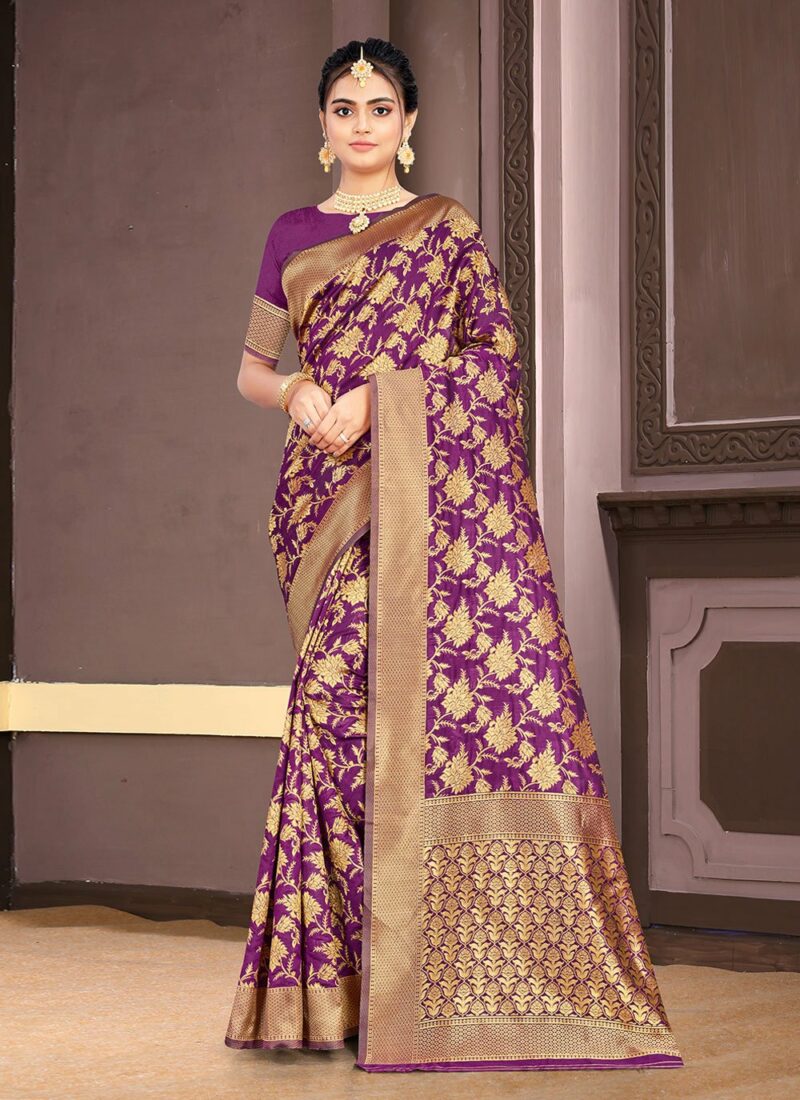 Weaving Purple Banarasi Silk Traditional Saree