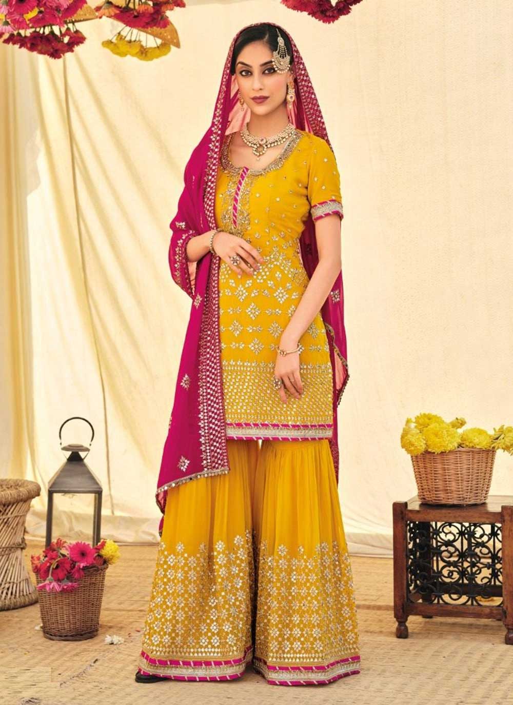 Yellow Georgette Sharara Suit for Festival WJ73923