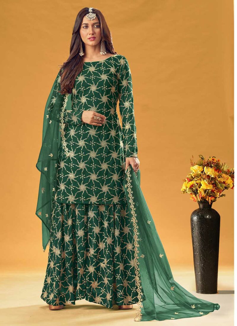 Sareetag Designer Party Wear Green Faux Georgette Salwar Suit