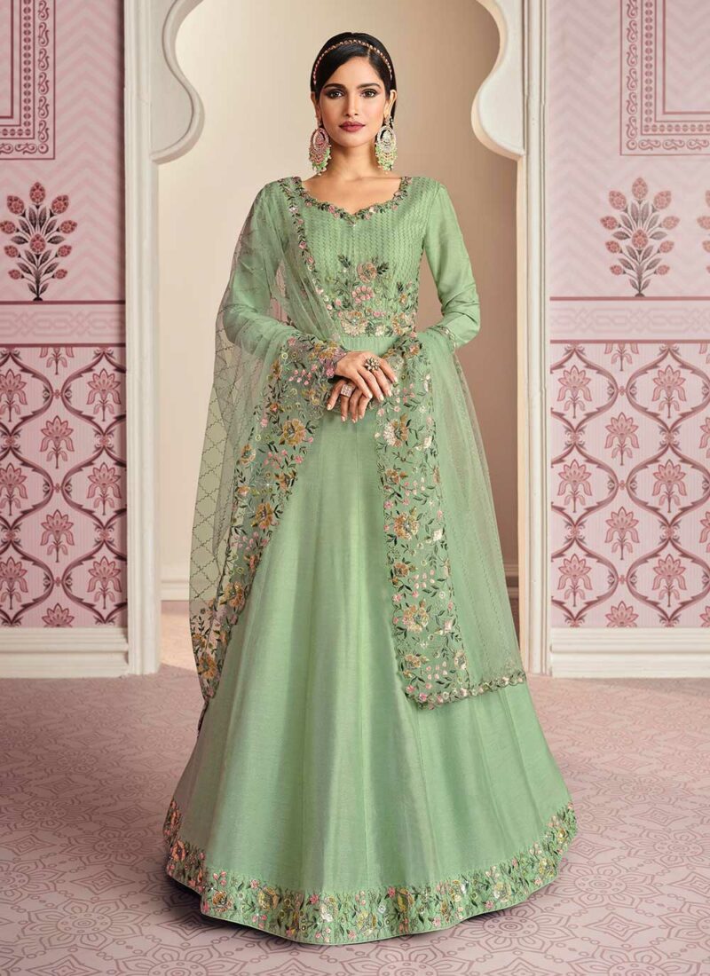 Sareetag Designer Party Wear Green Anarkali Style Salwar Suit