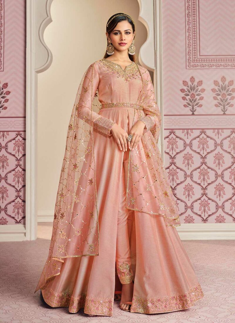 Sareetag Designer Party Wear Pink Anarkali Style Salwar Suit