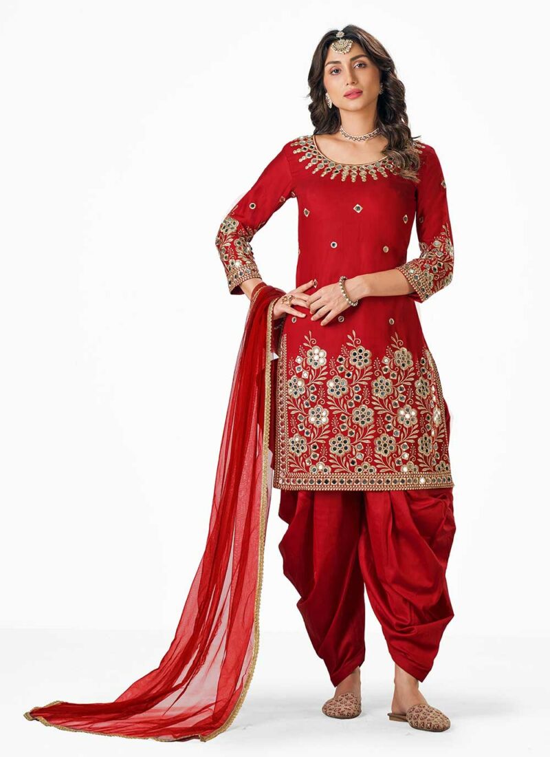 Designer Party Wear Red Patiyala Panjabi Salvar Suit