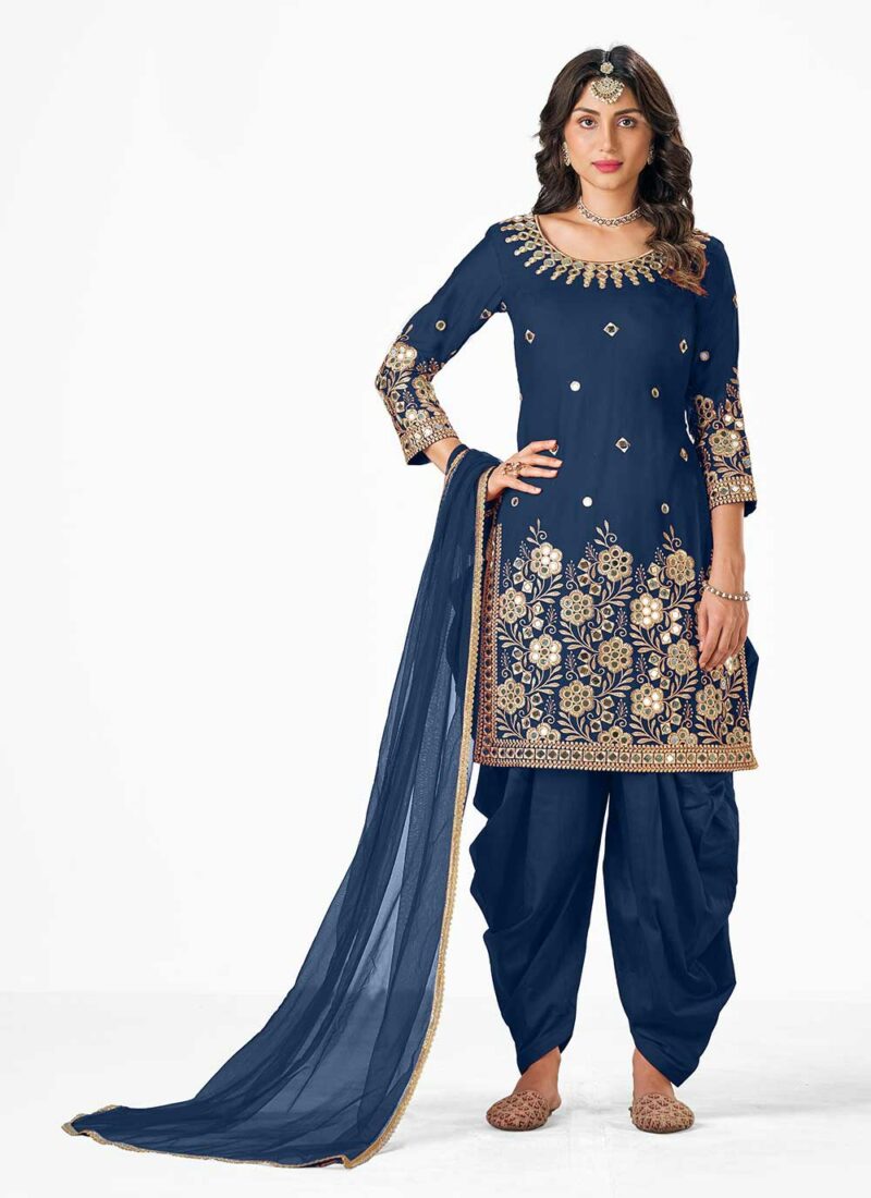 Designer Party Wear Blue Patiyala Panjabi Salvar Suit