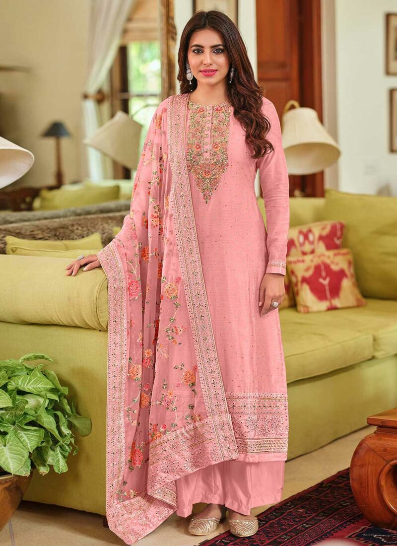 Designer Party Wear Baby Pink Salwar Suit Online