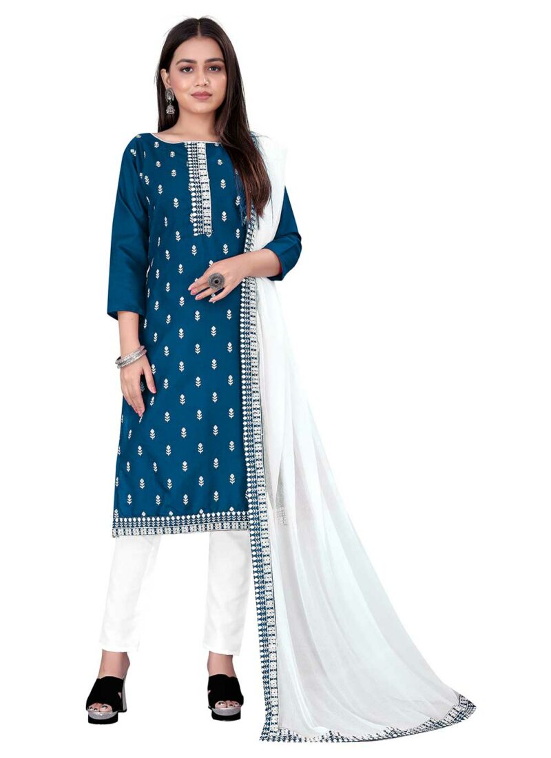 Blue Color Designer Causal Wear Churidar Salwar Suit